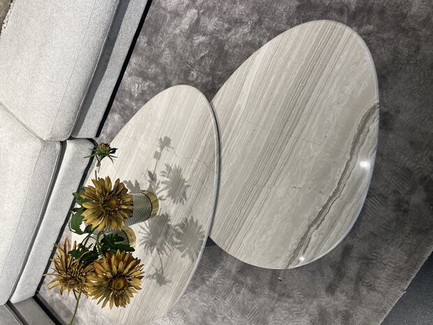PTMD ' Muka Marmer Zwart/Wit Salontafel Eivorm ' Hoog